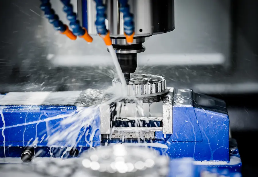 End mill cutting a gear profile under flood coolant on a machining centre