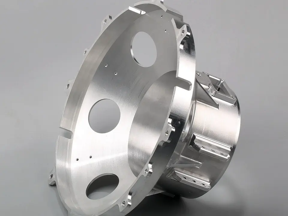 Large aluminium housing with flange and bolt pattern, turned and milled