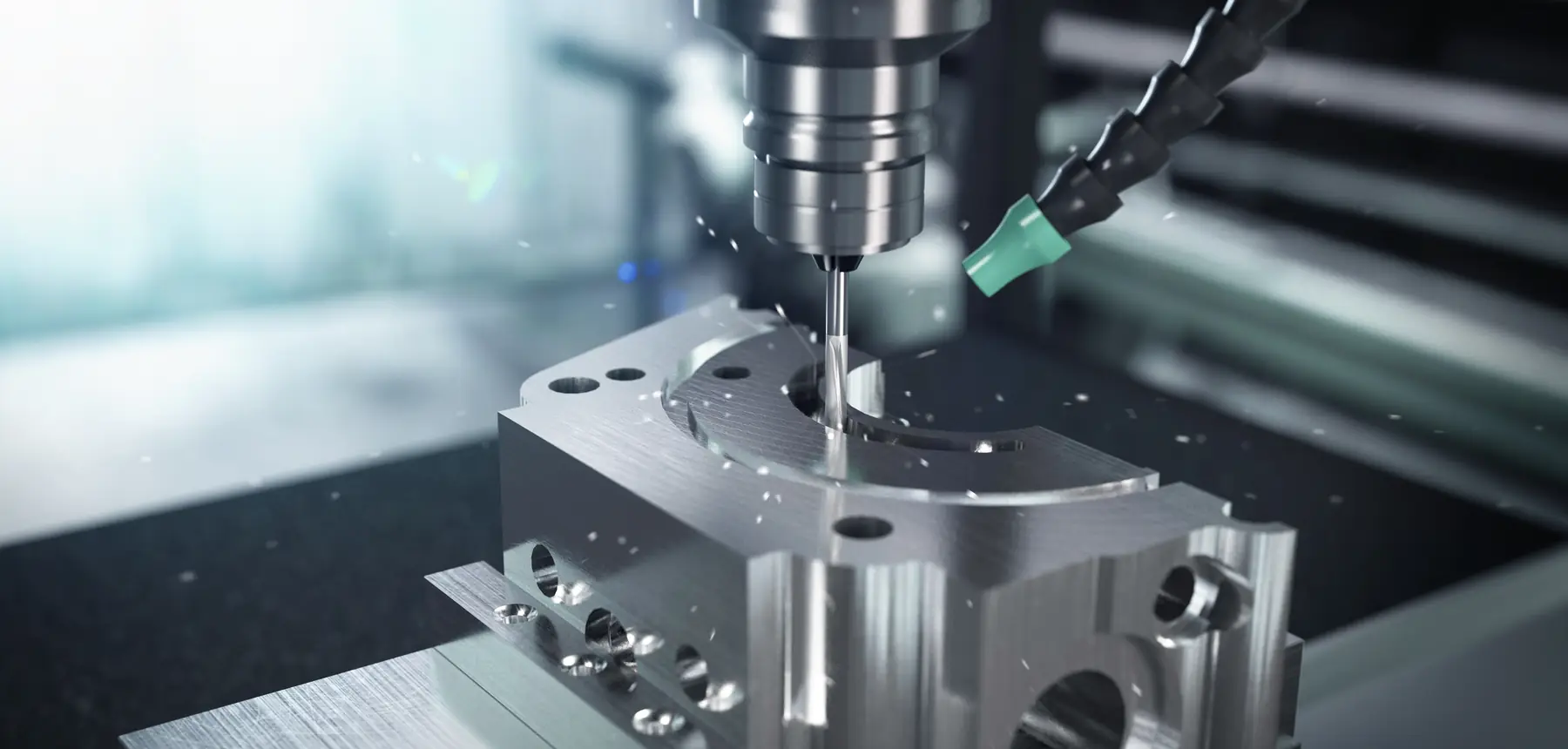Machining centre cutting a toleranced pocket in a steel plate